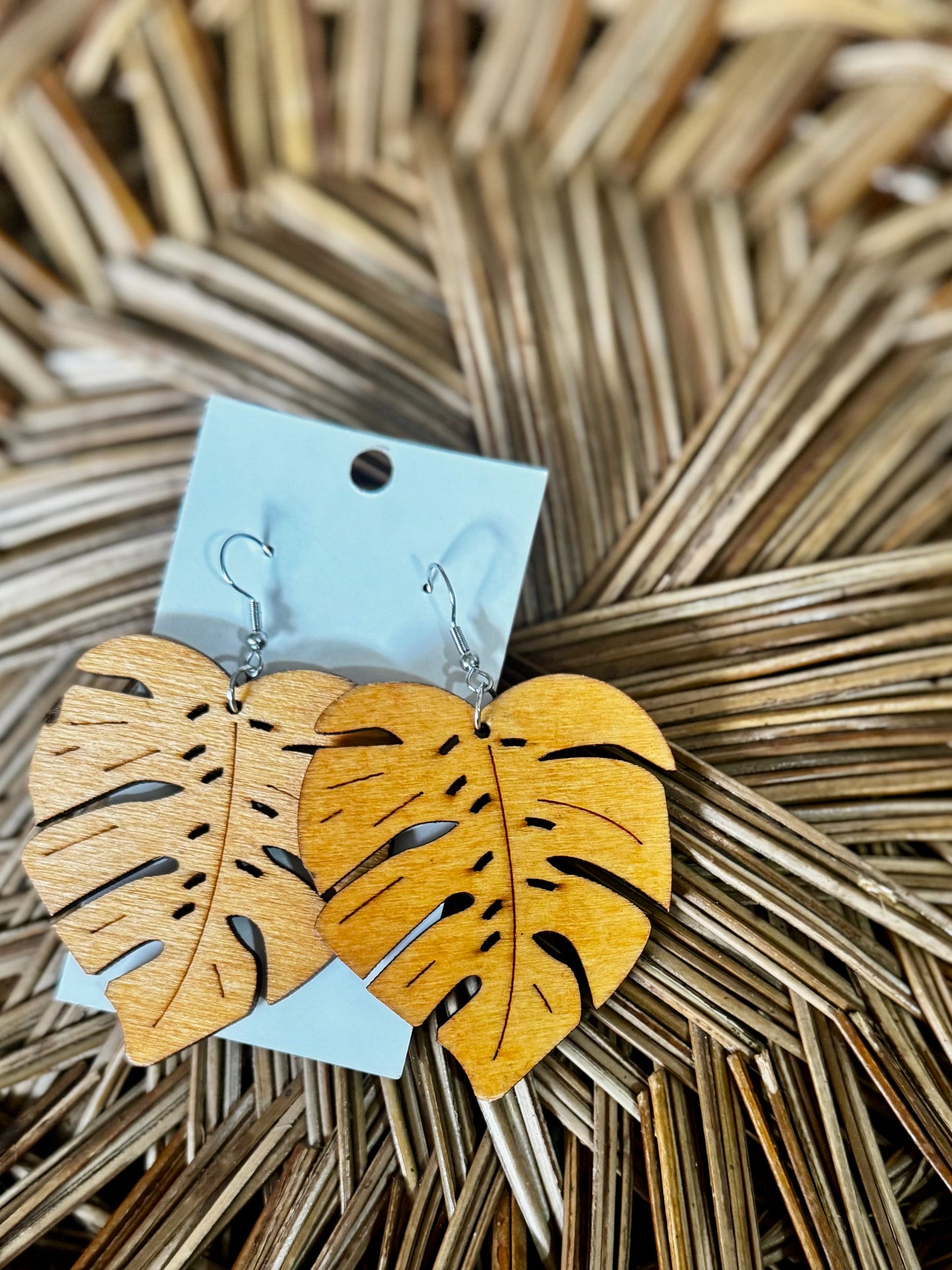 Monstera Leaf Earrings Oak