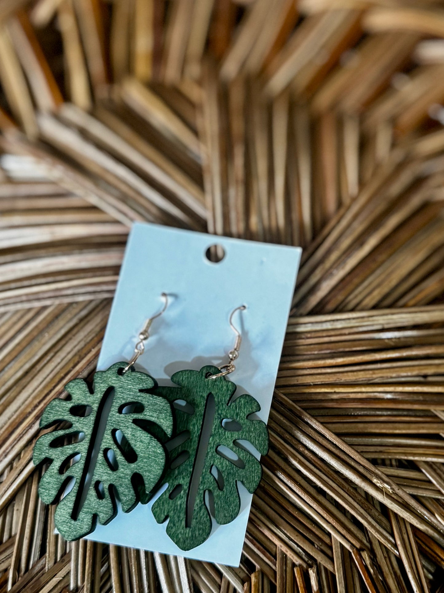 Monstera Leaf Earrings Green