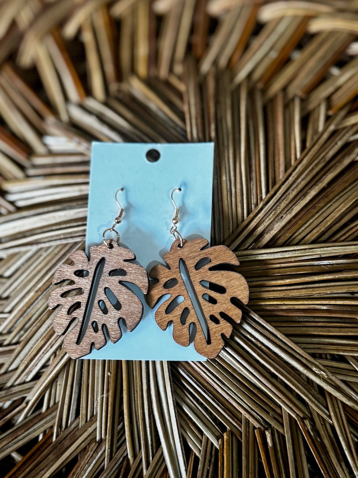 Monstera Leaf Earrings Brown