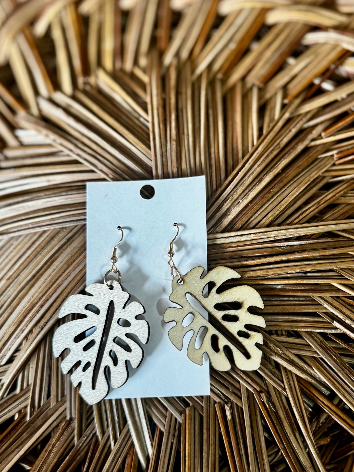 Monstera Leaf Earrings Tan