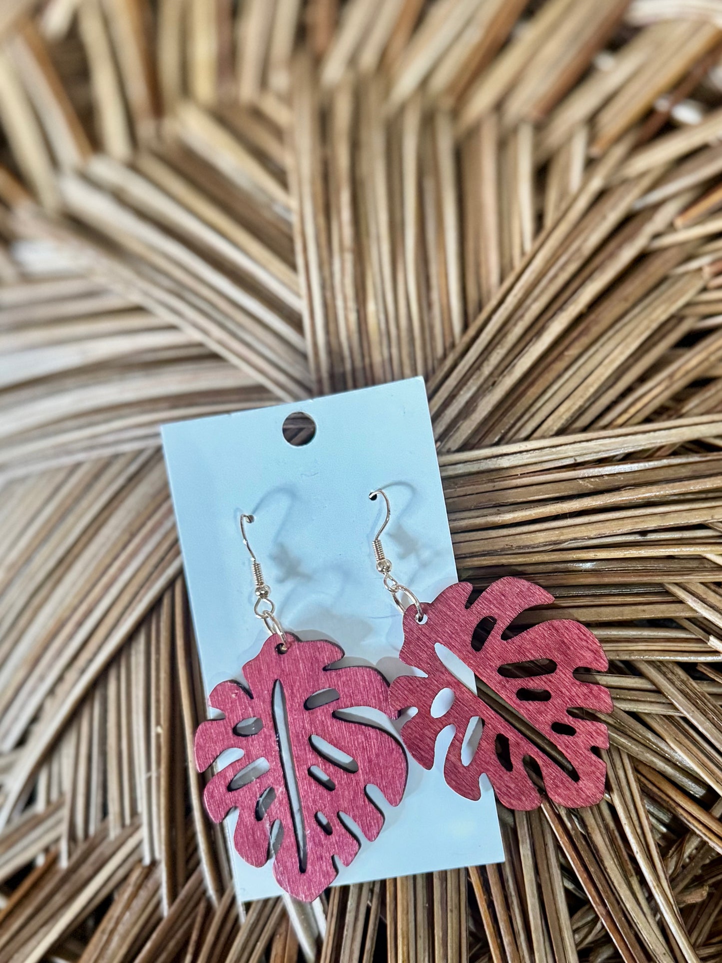 Monstera Leaf Earrings Red